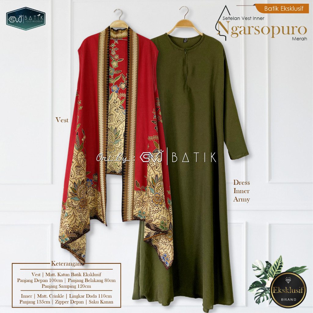 BAGASKARA - SET BATIK WANITA MODERN DEWASA KONDANGAN KEKINIAN TERBARU VEST KARDIGAN TANPA LENGAN KAT