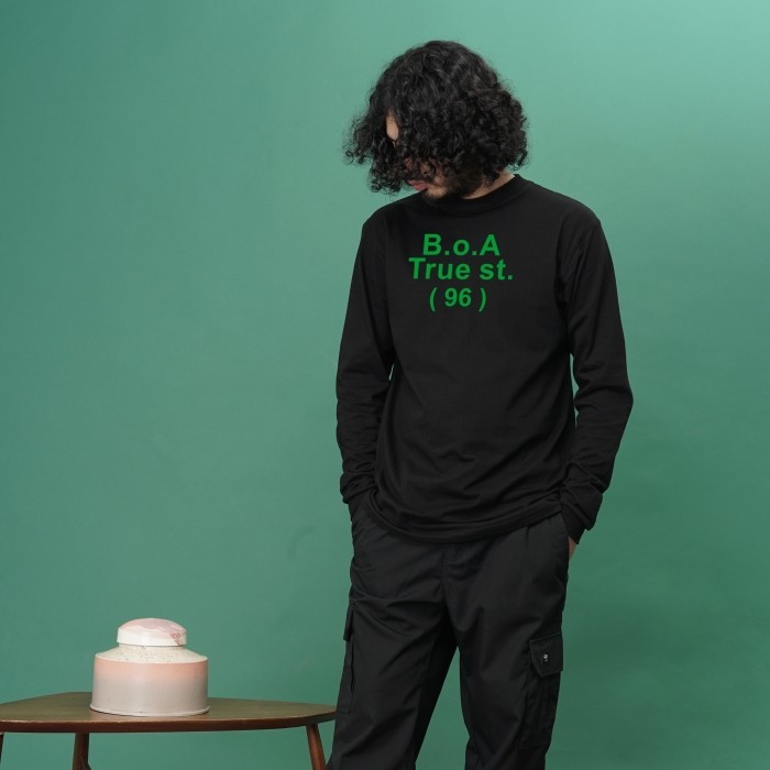 UNKL347 Kaos Longslevees Katun Kaos Lengan Panjang Motif Hitam BOOA