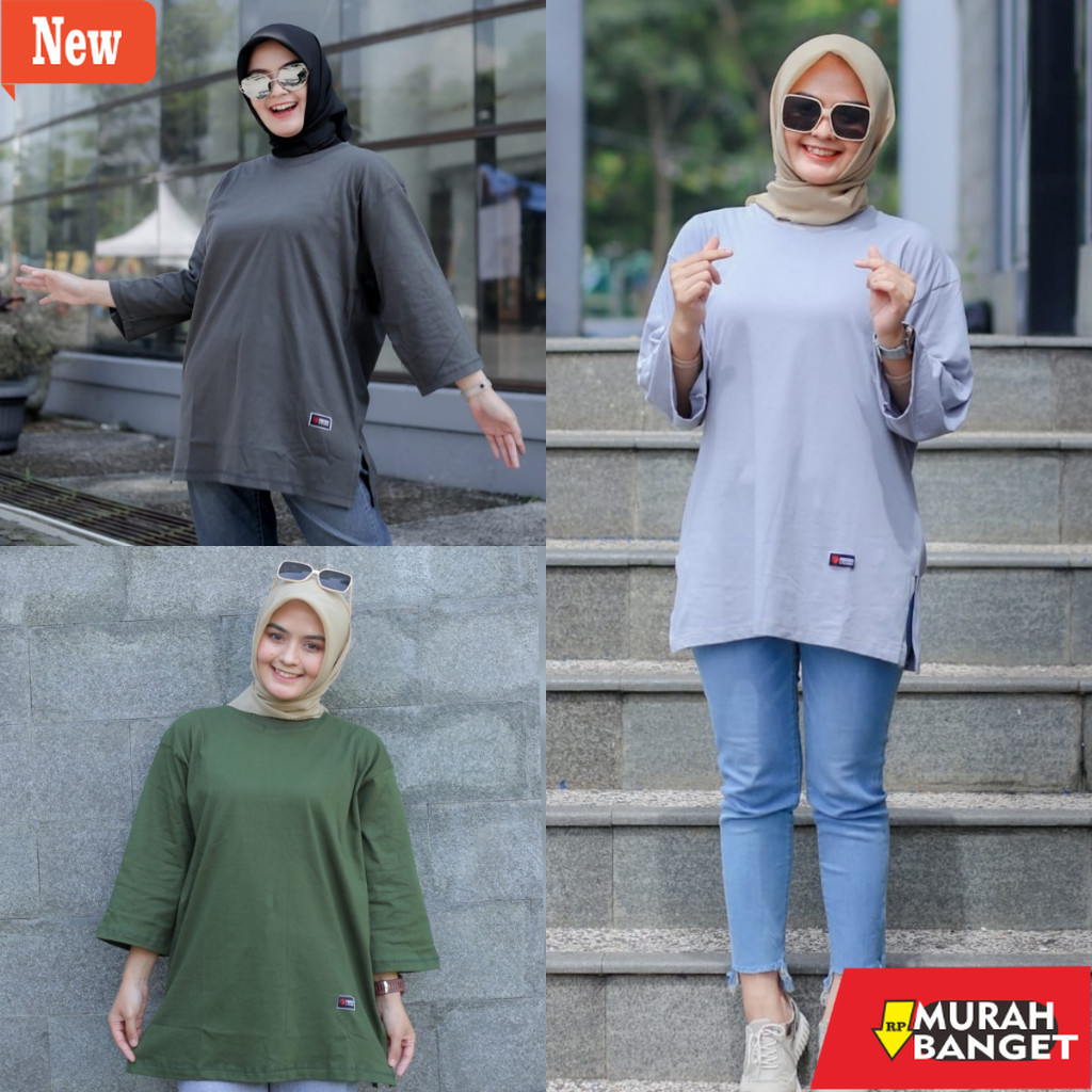 Kaus basic korea jumbo yg lagi viral- Kaos Basic Oversize Wanita Korean Lengan 7/8 FOREVER Tunik Jum
