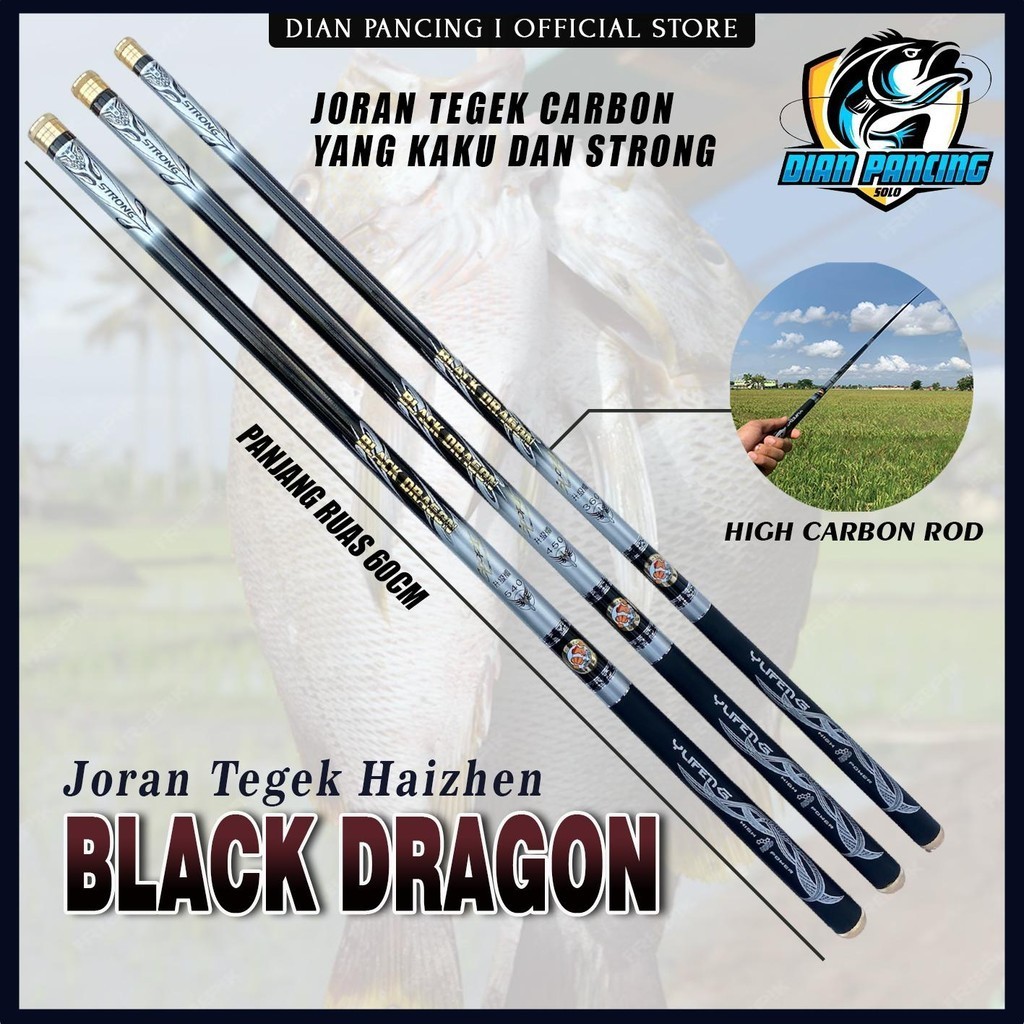 Joran Tegek Haizhen Black Dragon Carbon Hard Action / Kaku Ruas Panjang Ukuran 360 450 540