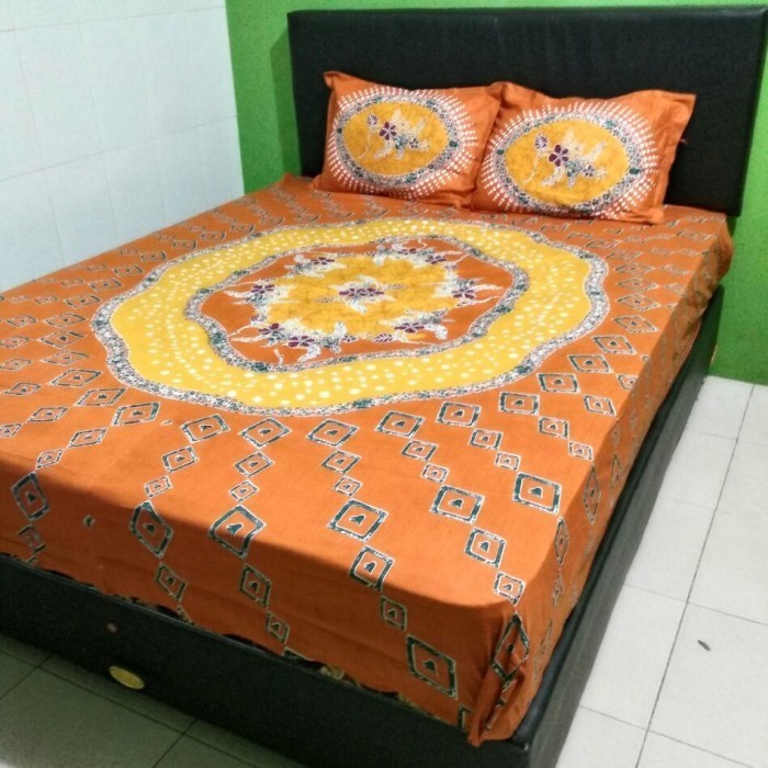 SPREI BATIK REMEK UKURAN 180x200 160x200 BAHAN KATUN HALUS ADEM NYAMAN - Orange, 180X200 -L31