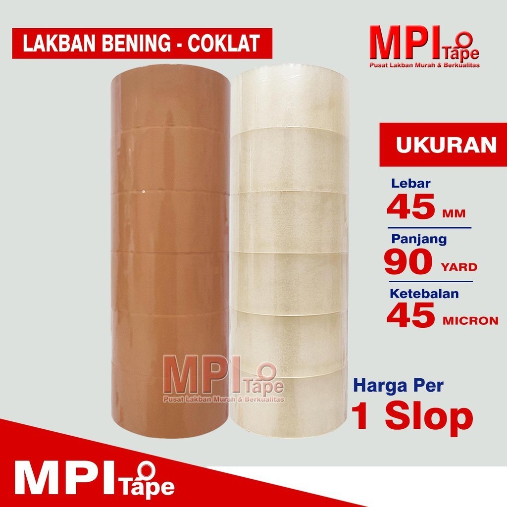 

1 Slop - Lakban Bening - Lakban Cokelat UK 45 mm x 90 Yard - MPI