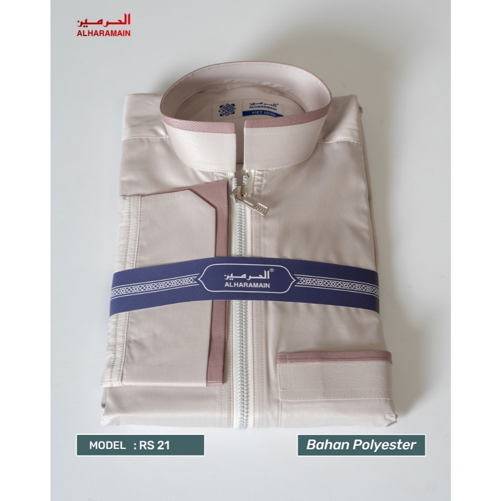 AL Haramain Jubah / Gamis Pria Dewasa Premium Kombinasi Resleting (21) | Hijau Botol | Maroon | Crea