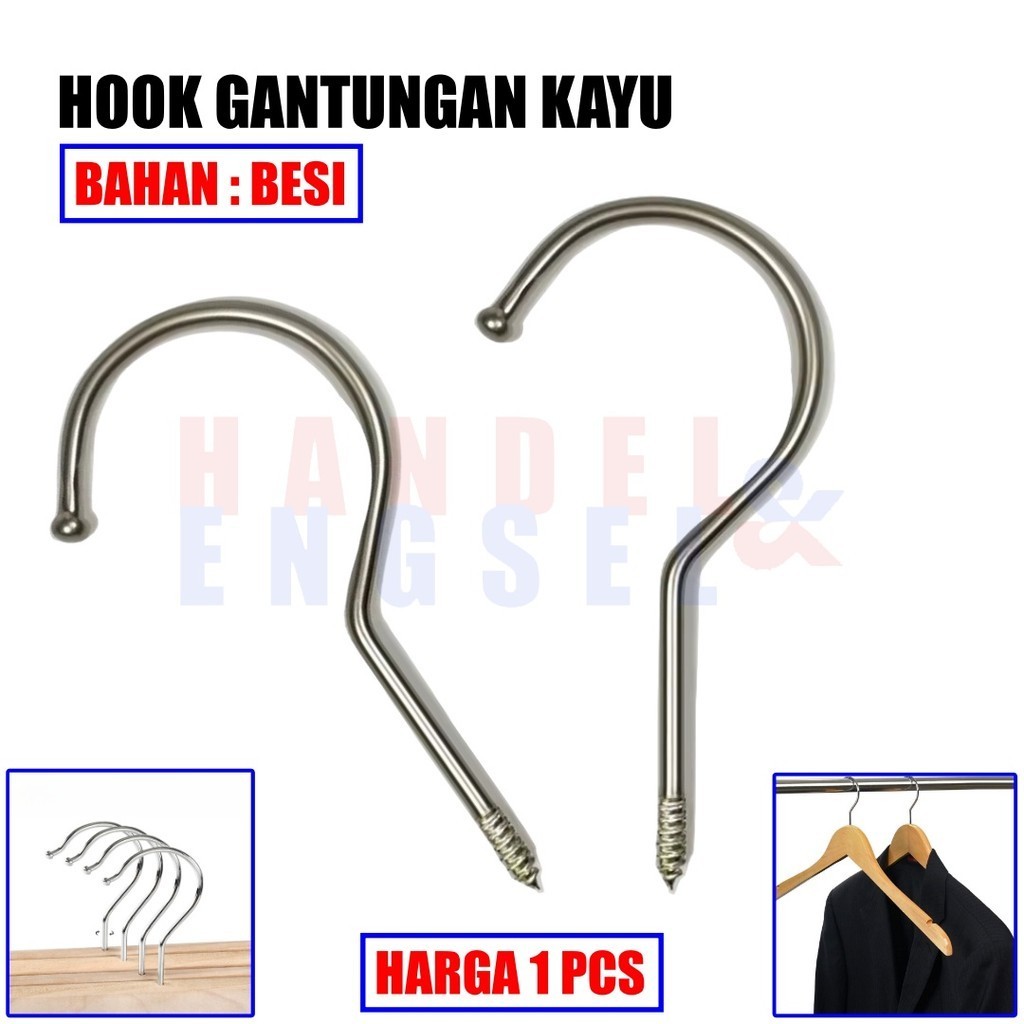 Hook Hanger Kayu Besi Huk Hanger Kayu Silver Kait Hanger Kayu Cantolan Hanger Kayu Hook Kawat