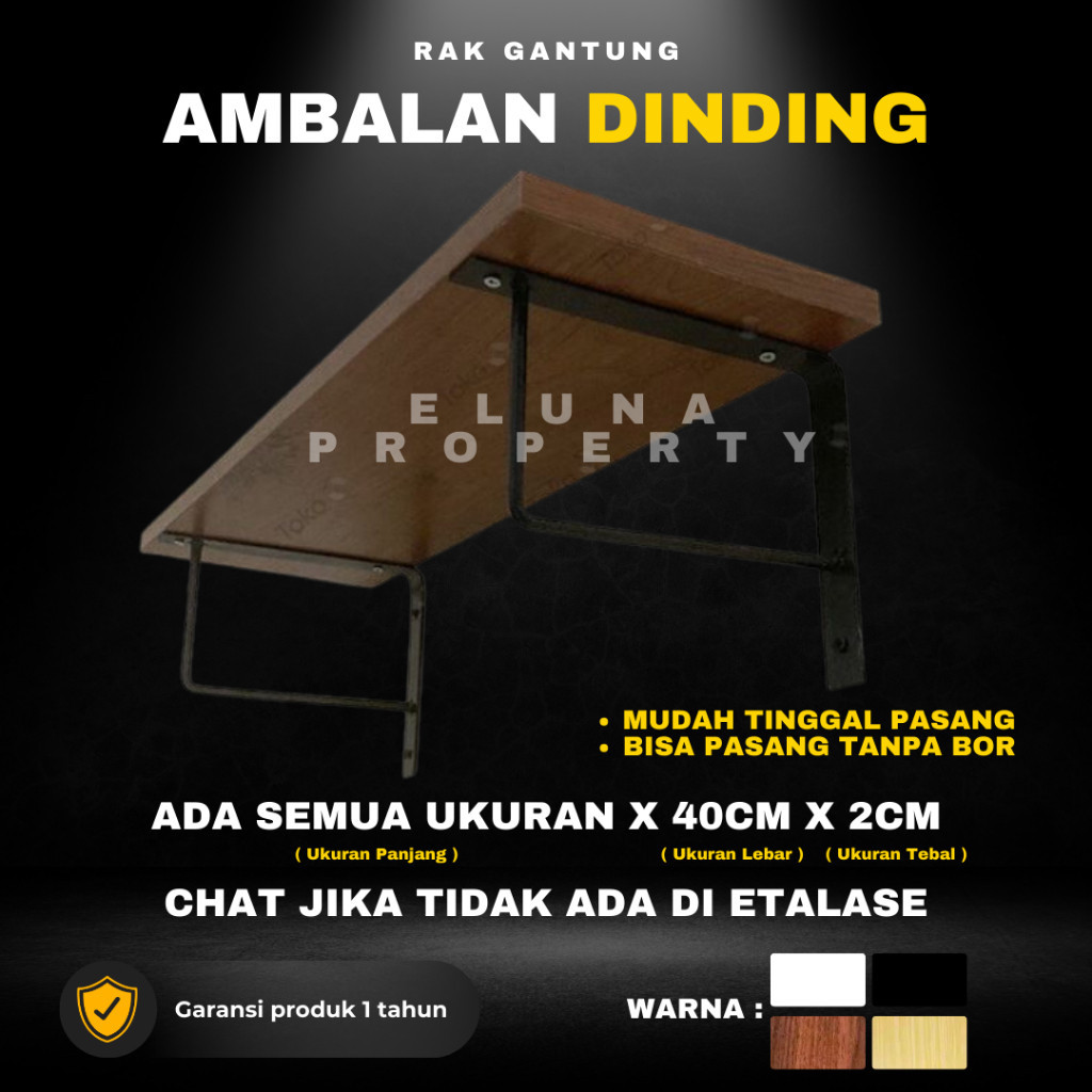 LM32W Rak Dinding Minimalis Ambalan SIKU BESI Hiasan Papan Hambalan Kayu Laci Melayang Dinding Ukura