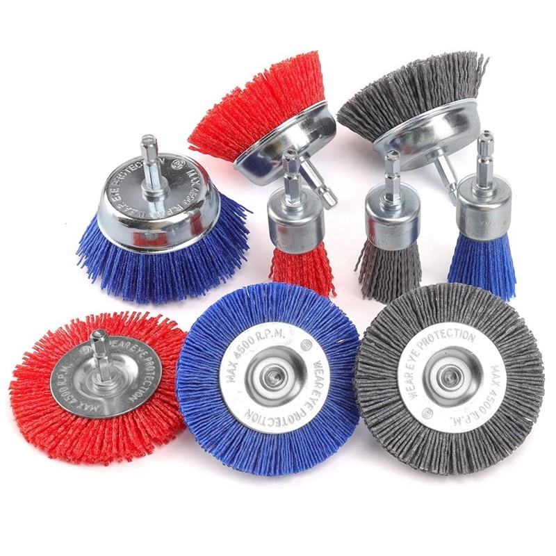 9 Pack Nylon Filament Abrasive Brush Set Abrasive Nylon Brushes With 1/4 Inch Hex Shank For Rust Rem