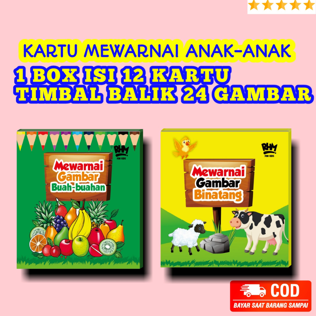 

Kartu Mewarnai Anak / Edukasi Mewarnai Karakter Hewan / Buah - Buahan / DLL