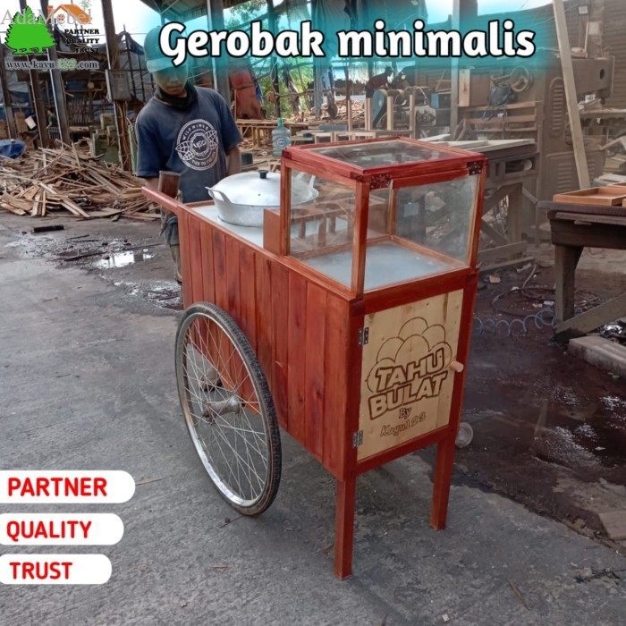 Gerobak keliling - Thu bulat - cilok / full kayu Gerobak Minimalis murah terlaris