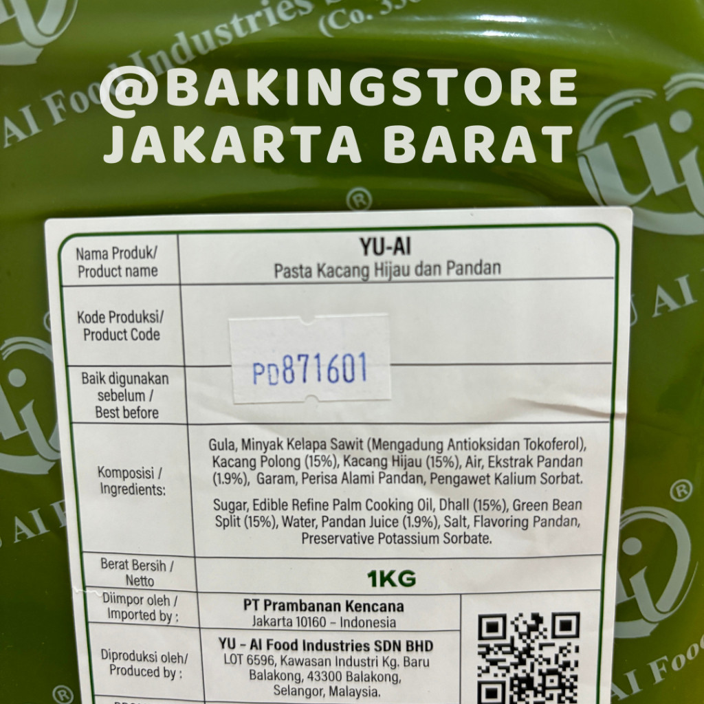 

QH Yu Ai Pandan Mung Bean Paste Pasta Pandan Kacang Hijau 1 Kg