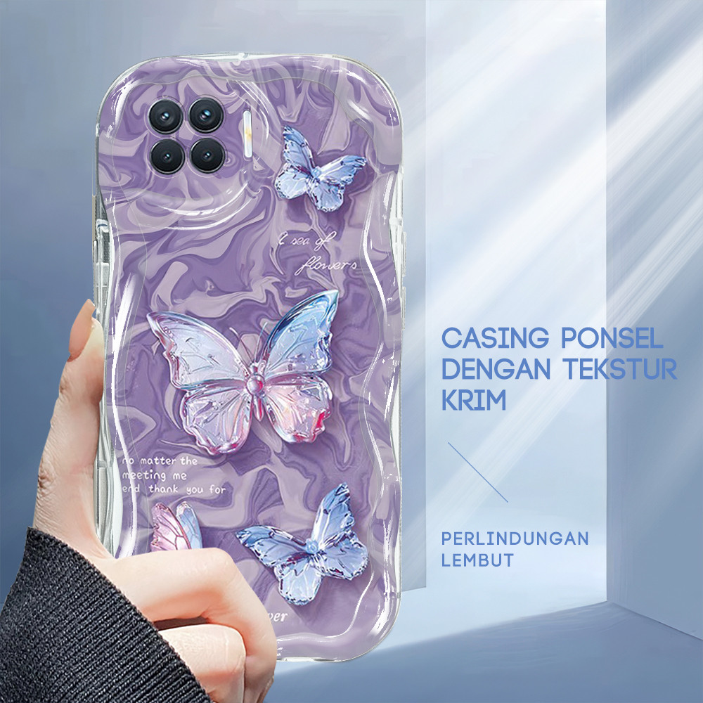 Casing Hp Untuk OPPO Reno 4F A93 2020 Softcase Diamond Butterfly Phone Case Soft Cassing Cream Kesin