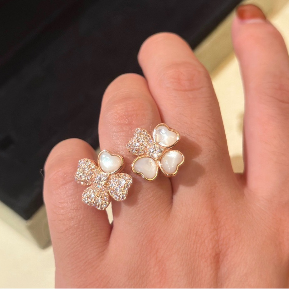 17k Emas Asli  Cincin Putih Shell Berlian Bunga