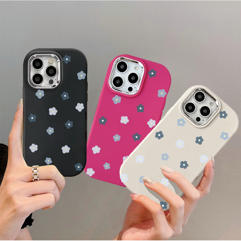 Casing ponsel bingkai logam cangkang lembut bermotif bunga kecil cocok untuk Redmi 11 lite poco x3/x
