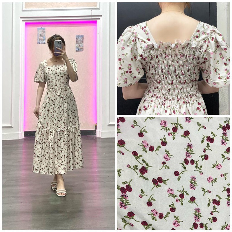 T&C.18 Fashion Baju Dress Floral / Yerika Dress / Dress Lengan Pendek smocked / Dres casual Motif Bu