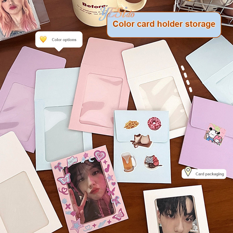 

COD✨ Pemegang Kartu Kertas Album Warna Macaron Tempat Kartu Amplop Berwarna-warni Pemegang Kartu Transparan DIY-YES