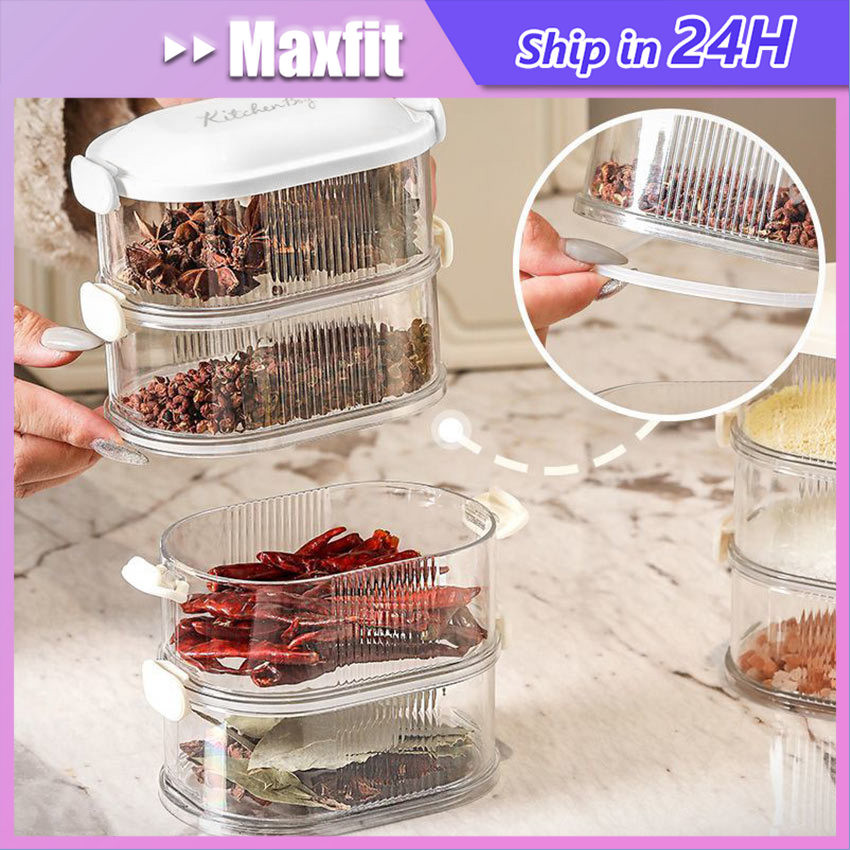 Toples Susun Dapur Tempat Bumbu Susun Tingkat 1/2/3 Layers Wadah Bumbu Kedap Udara Dapur Plastik
