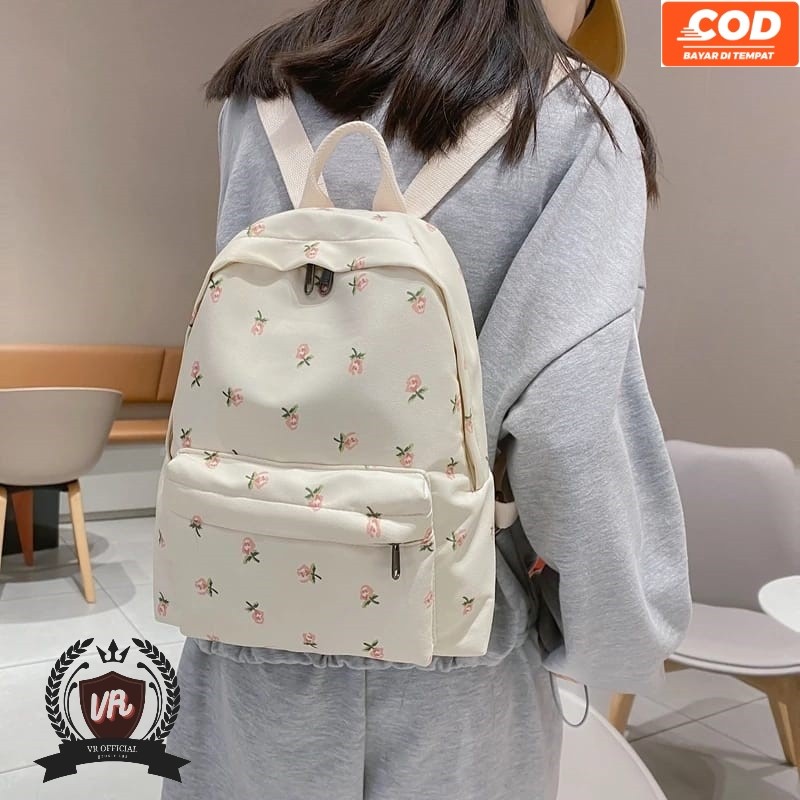 Alika Bag - Tas Ransel Mini Wanita Gambar Bunga Kasual Tas Buku Anak Perempuan Tas Sekolah Siswa Kap