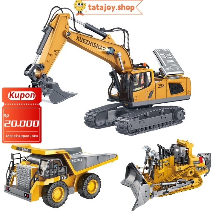 QT56YP [Tatajoy] Ekskavator Remote Control 2.4Ghz RC Excavator Alloy Rotasi 680° Dengan Lampu Sempro