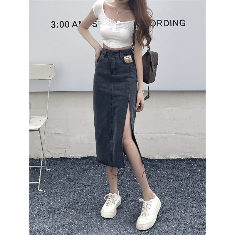 Tania - Rok Jeans Belah Korean Style Span Skirt Jeans Wanita Remaja Korean Style Kekinian Terbaru Hi