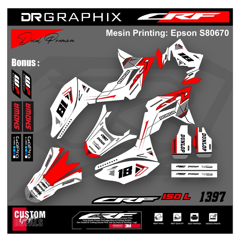 PREMIUM DECAL STIKER HONDA CRF 150L CRF 250 FULL BODY COSTUM DESAIN TERBARU kode CRF-12