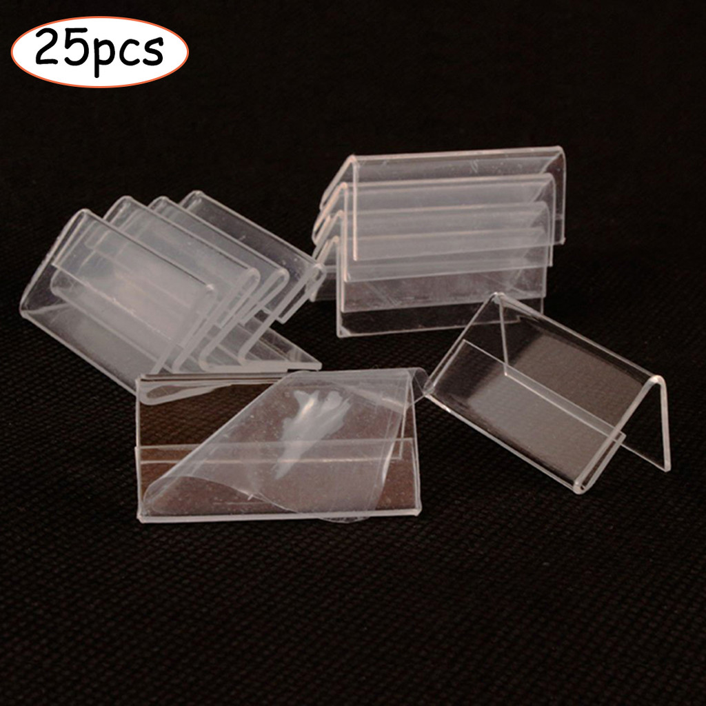 

25 Pcs Sign Transparent Acrylic Display Holder Price Card Tag Label Set Counter-Top Stand 20*40mm Shop Shelves And Support