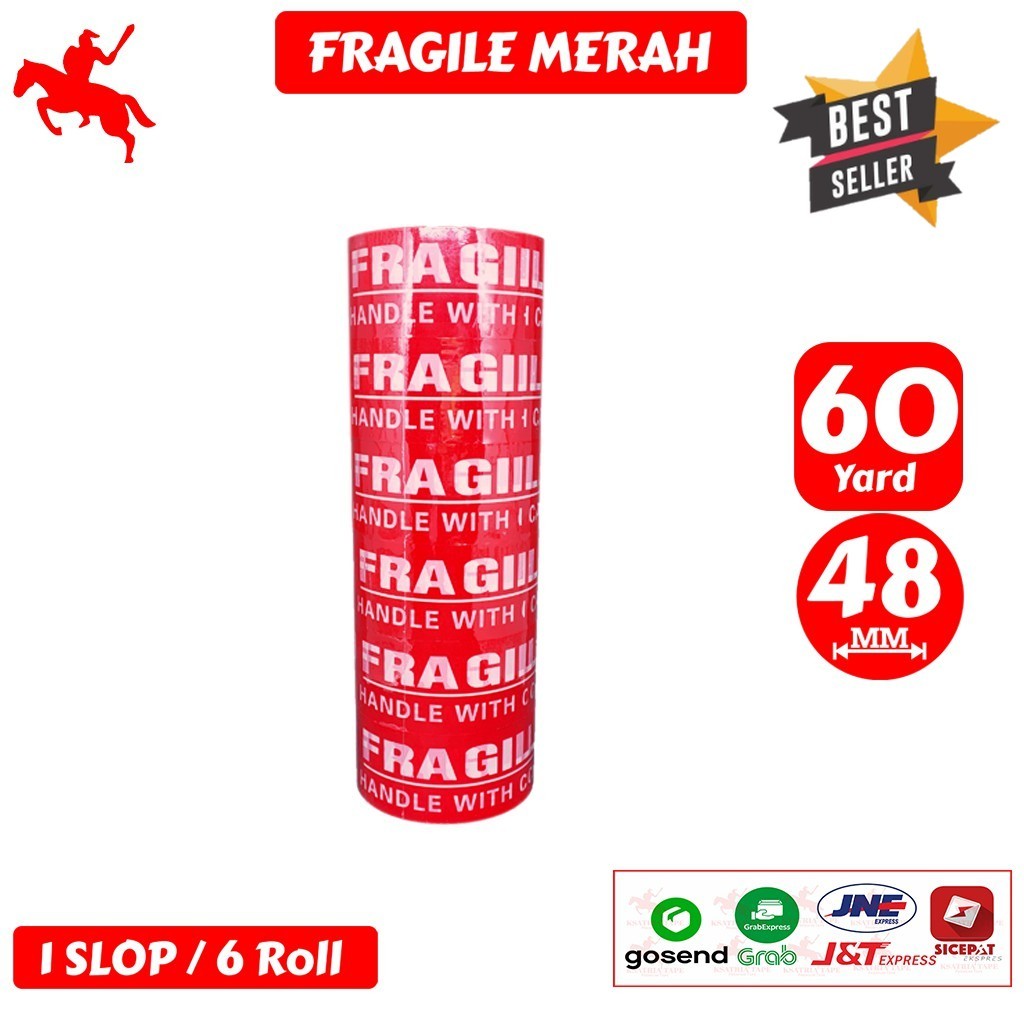 

Lakban OPP Tape / Lakban Fragile Merah KSATRIA Tape 60 Yard (1 Slop)
