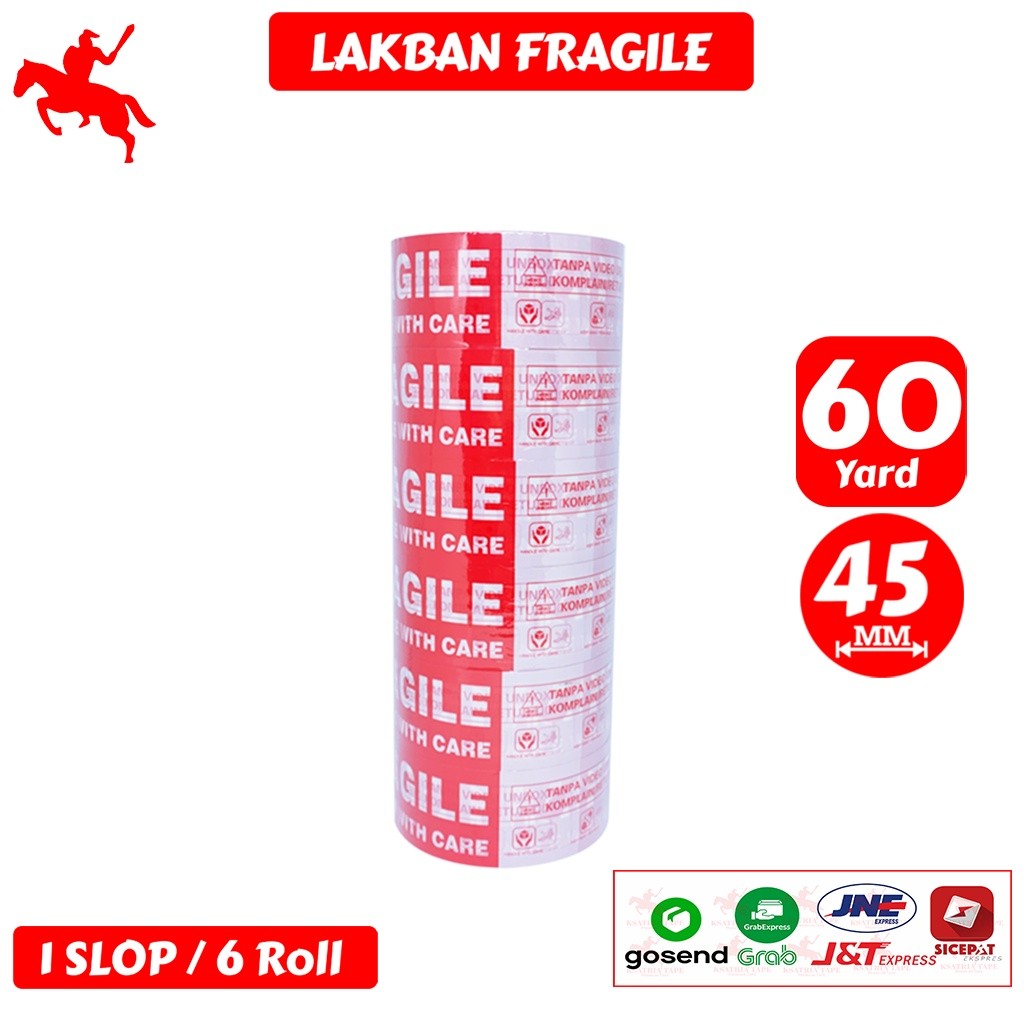 

Lakban OPP Tape / Lakban Fragile KSATRIA Tape 45mm x 60 Yard (1 Slop)