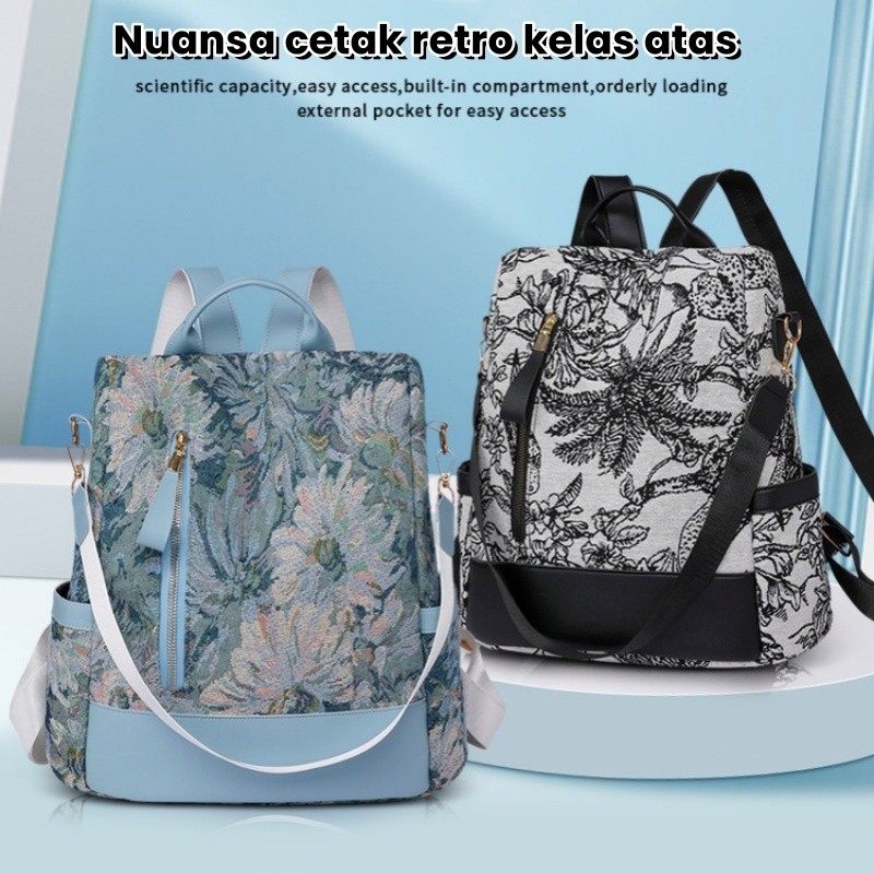[Ready]Tas Ransel Sekolah Wanita Motif Bunga tas sekolah korean modis style Tas Ransel Sekolah Wanit