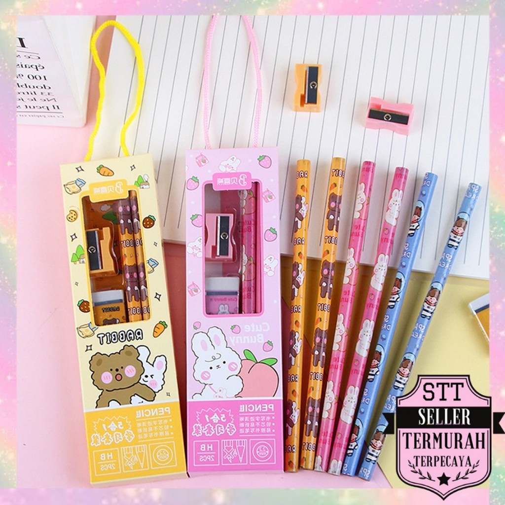 

STT Stationery Set 5 in 1 Alat Tulis Anak Sekolah Penghapus penggaris Pensil Serutan Karakter Lucu Set Alat Tulis Anak Motif Kartun