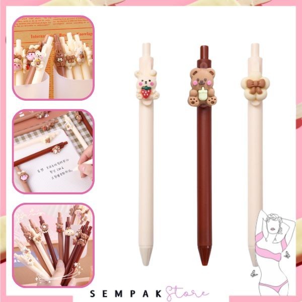 

SS Pena Cetekan Karakter Bear Pita Lucu Pulpen Tinta Gel Cair Hitam Motif Beruang Unik Alat Tulis Sekolah Kantor Stationary