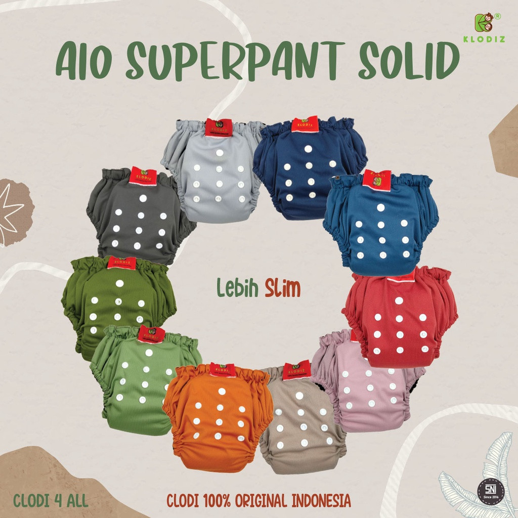 Klodiz Superpant Solid Popok Clodi  BB 4kg - 17kg AIO | Celana Popok Kain Modern Pampers AIO Superpa
