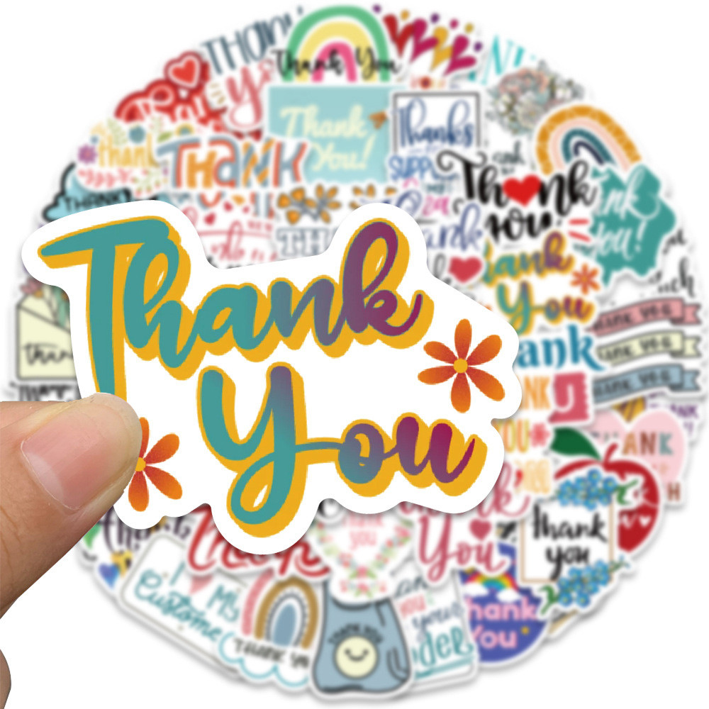 

10/30/50PCS Inspirational Thank You Text Cartoon Sticker DIY Phone Laptop Luggage Skateboard Graffiti Decals Fun for Kid