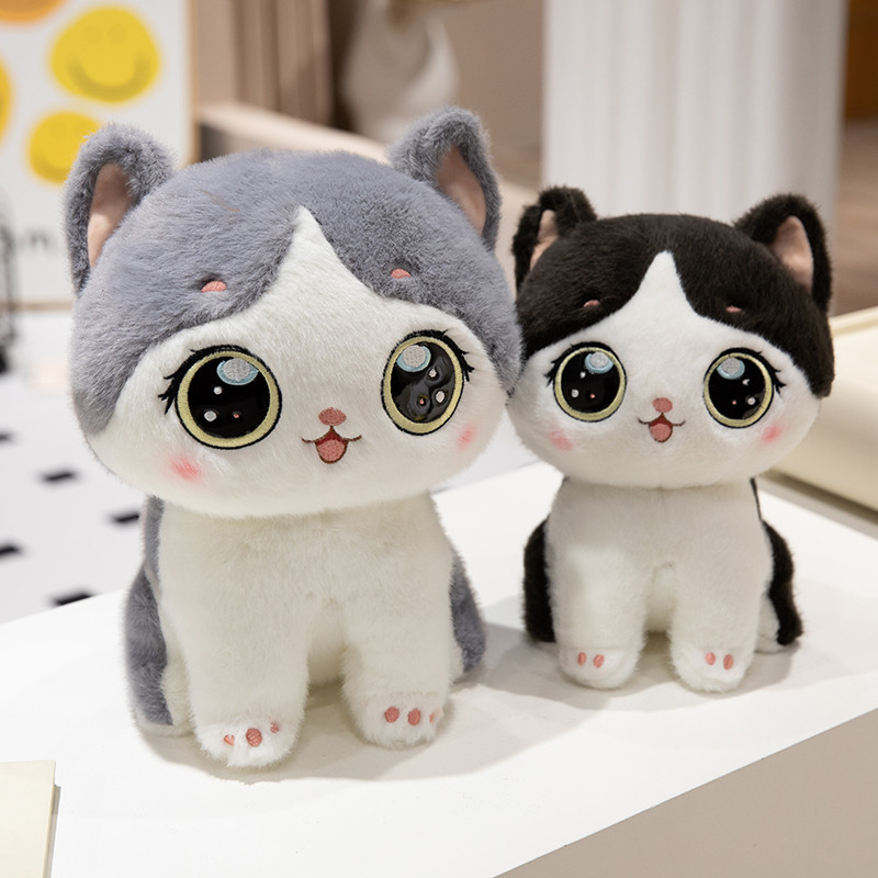 Cute Kitty Doll Doll Big Eyed Cat Plush Toy Black Gray Doll Children's Squat Cartoon Cat
