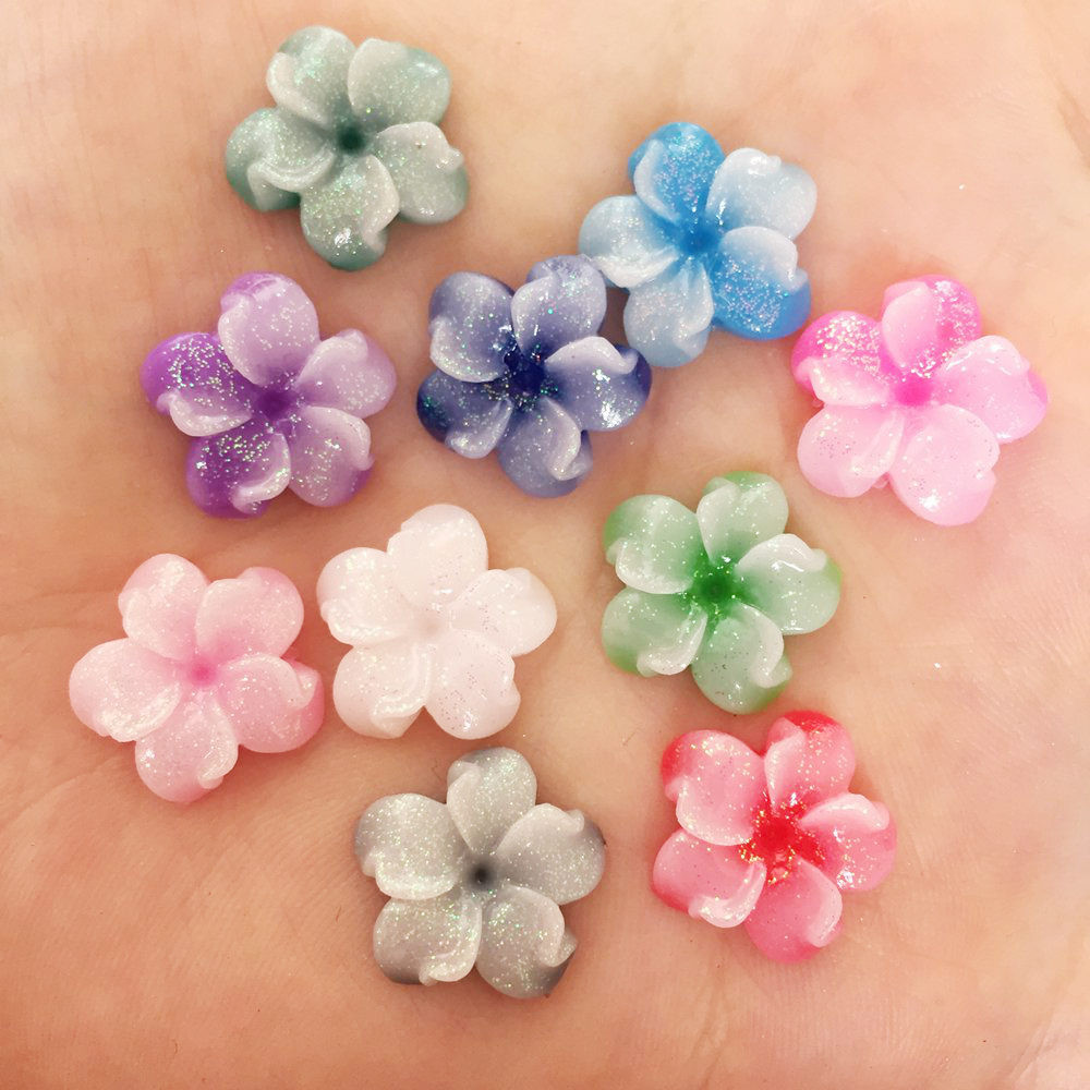 

Mixed 30pcs Resin 15mm Glitter Colorful Flower Flat Back Rhinestone Appliques DIY Wedding Scrapbook Craft F651