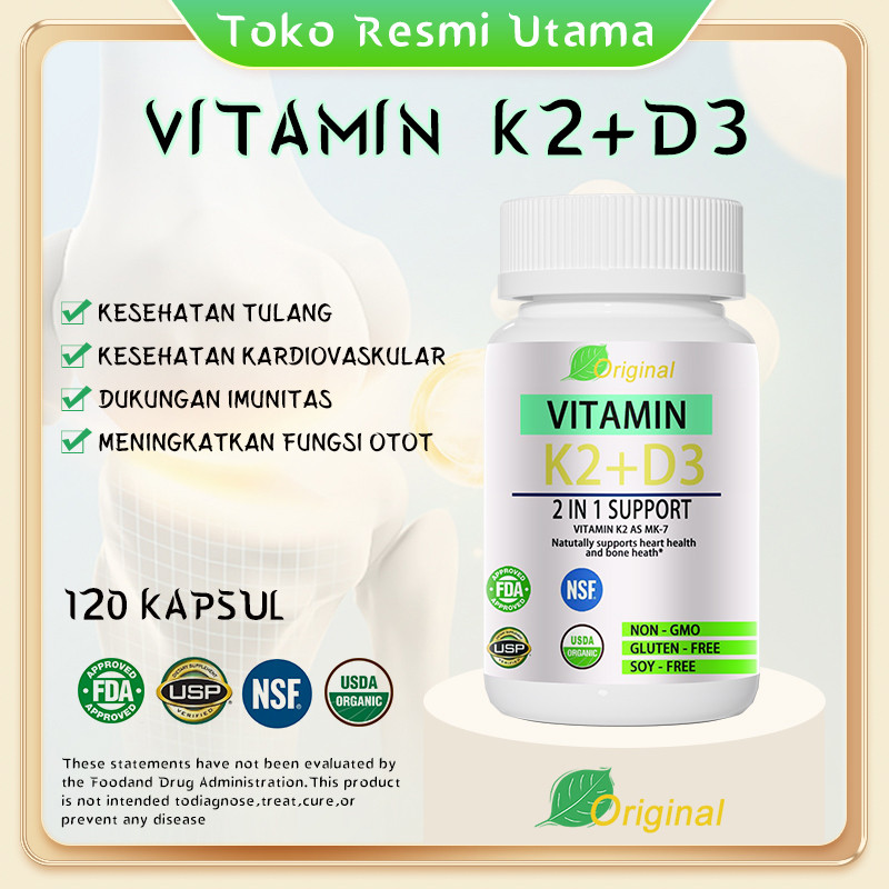 VITAMIN K2 D3 5000 10000 IU 100% ORIGINAL USA Halal BPOM Vitamin D3 10000iu with 250mcg vitamin K2(m