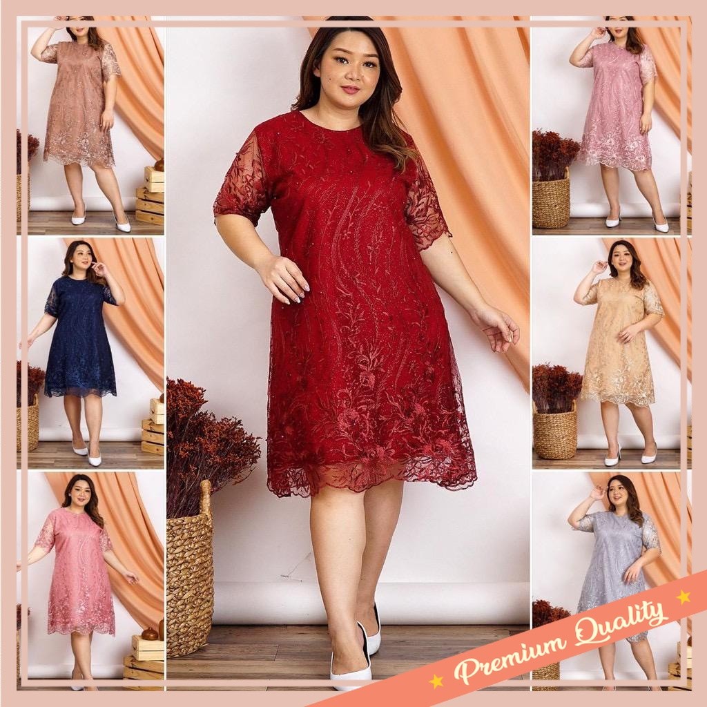 PROMO DRESS NATAL MURAH KEKINIAN KOREAN STYLE / DRESS ALEA BROKAT JUMBO TERLARIS / DRESS JUMBO MURAH