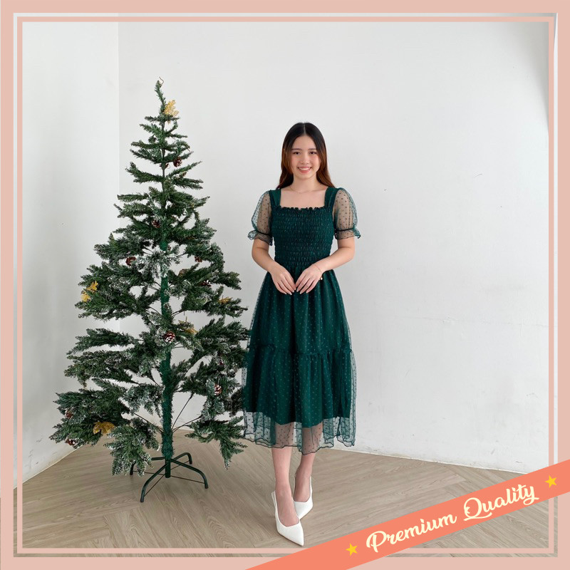 Pakaian Wanita Murah Unik Lucu Elegan Mewah Baju cantik / Este Midi Dress | Baju Dress Natal Christm