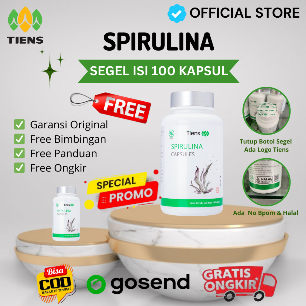 

PROMO !!! Spirulina Capsules Tiens Original 1 Botol Segel isi 30 Kapsul