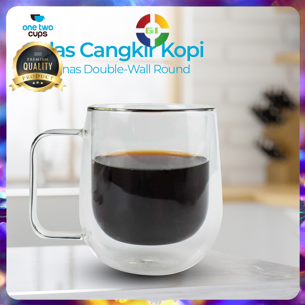 (GI) Gelas Cangkir Kaca Kopi Aesthetic Cafe Double Wall  250ml