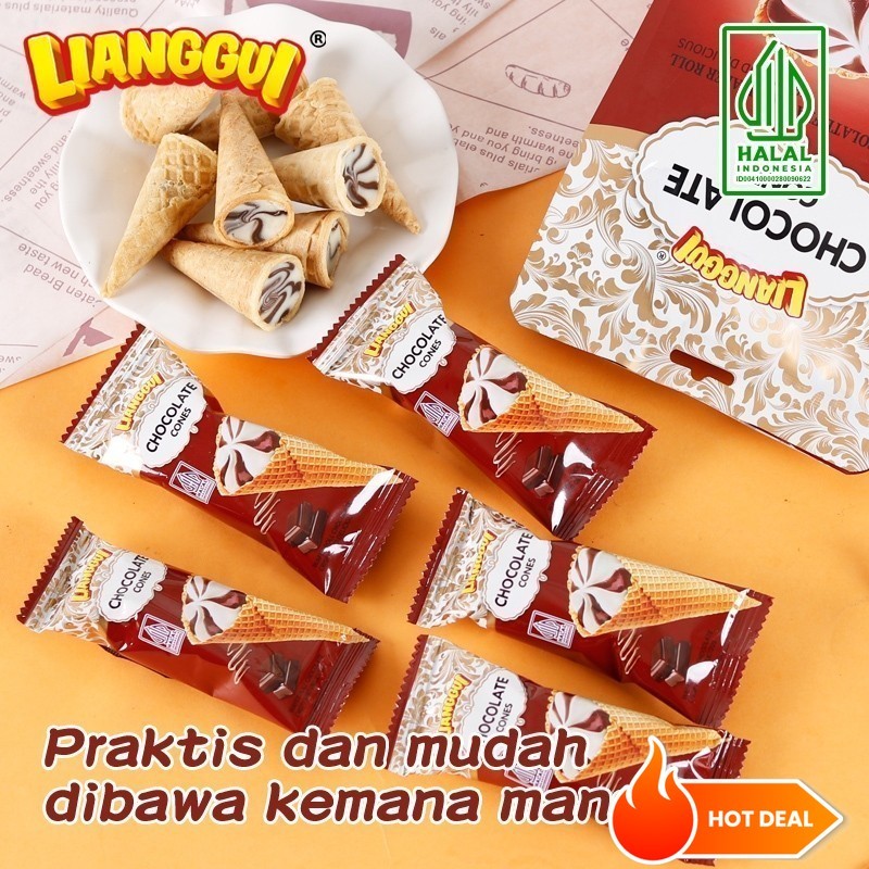 

[Makanan ringan cokelat santai][Mendukung COD] Lianggui HALAL Chocolate Cones Vanilla Strawberry Crisp Roll Wafer Ice Cream Flavour Wafer Roll Biskuit Coklat Bentuk Ice Cream Wafer CHOCO COCONUT/ STRAWBERRY/ CHOCO & MILK SWEET