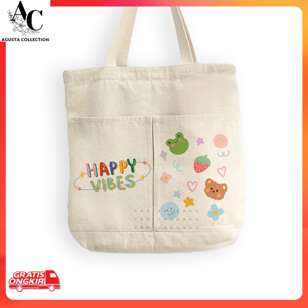 Totebag Korea / Totebag Terkini / Tasjalanku - Totebag Kanvas Kantong Karakter Lucu Kata Kata Motiva