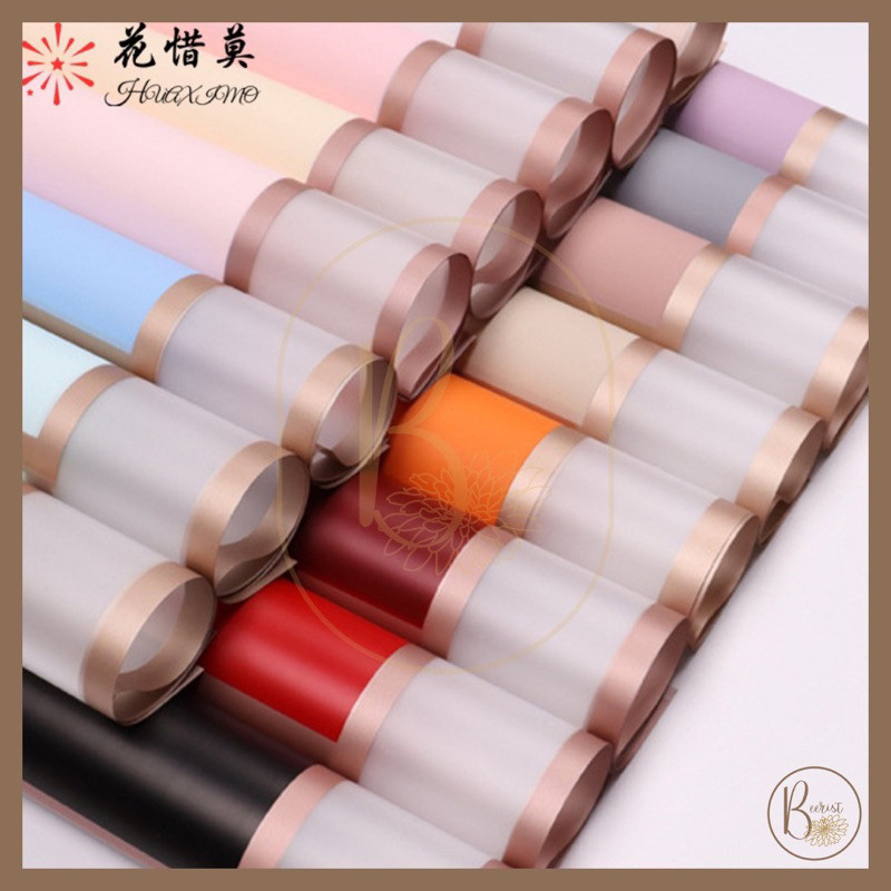 

[ 20 LEMBAR ] Kertas Bunga Cellophane Transparan Dual List Gold Line Color Paper Flower Wrapping Paper Kertas Buket Bunga M Grosir