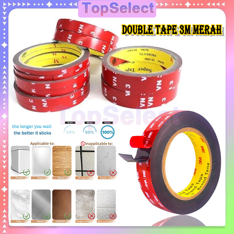 

Double Tape VHB 3M Merah/Doubletape 6MM/10MM/20MM X3m/Double tape merah/Merah Double Tip Lem 2 Sisi / Merah Foam PE Lem Bolak Balik/Double Tape 3m Merah