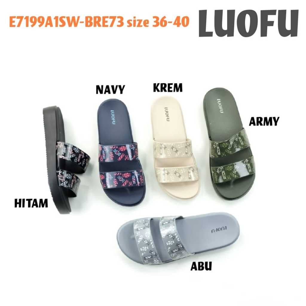 LUOFU ORIGINAL jelly sandal karet empuk murah wanita selop ban 2 import cewek
