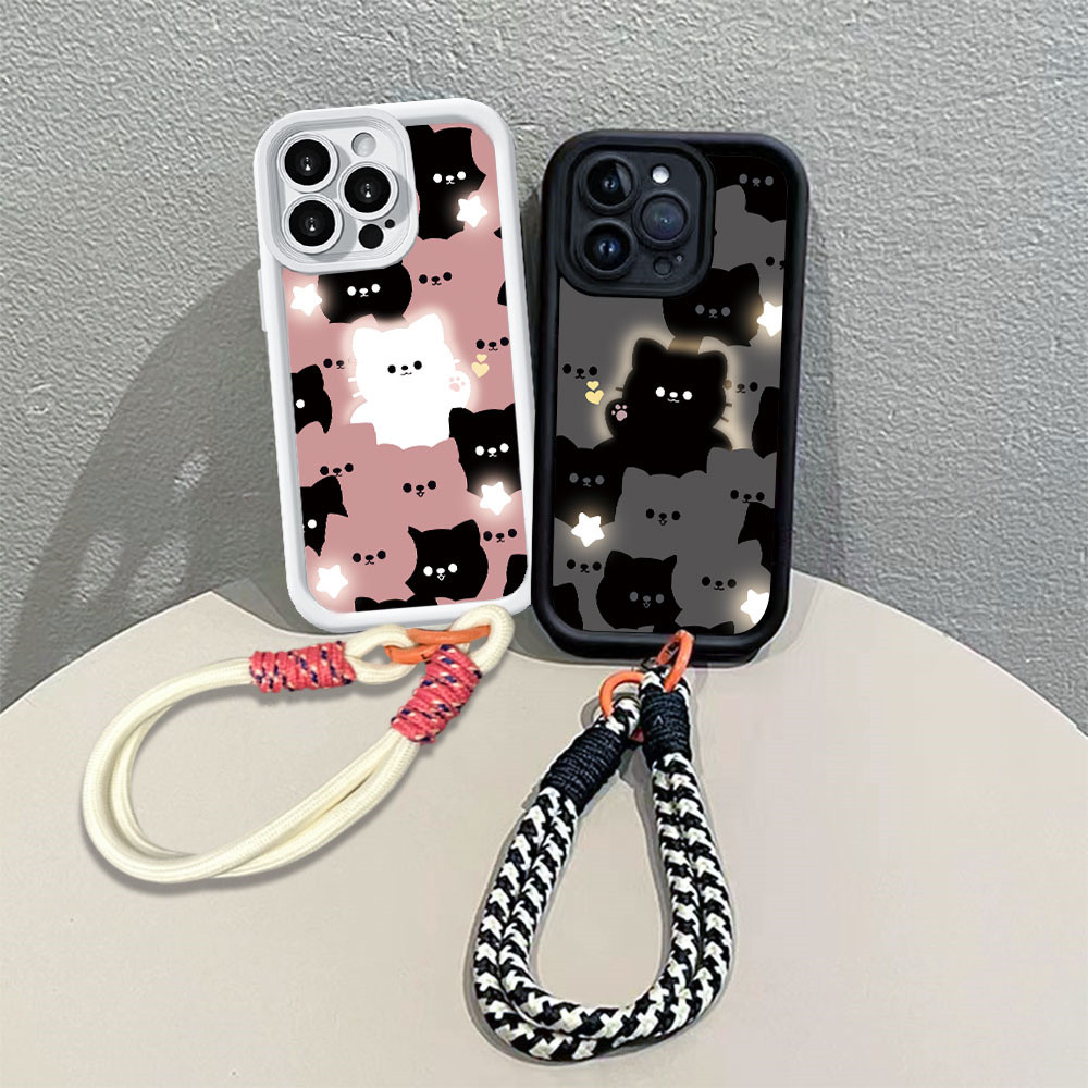 Casing hp ITEL P40 Plus P50 P55 Plus S23 S23Plus itelA04 A05S A60 A70 RS4 Glowing black cat Bracelet