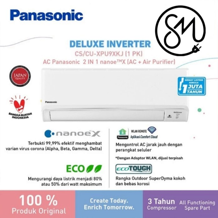 AC Panasonic 1 Pk Deluxe Inverter XPU-9XKJ Nanoe-X XPU9XKJ XPU9