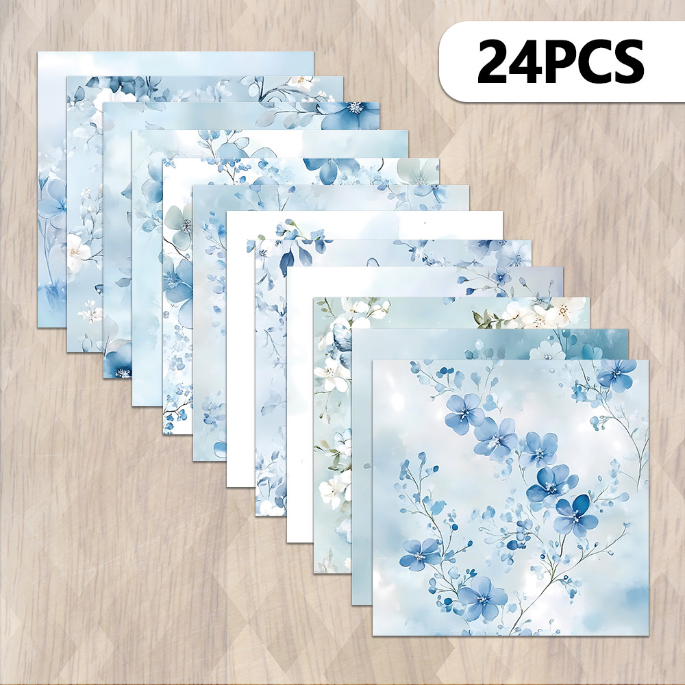 

24pcs, Blue Floral Theme Scrapbook Paper, A5 Size, DIY Journals, Material Paper, Greeting Cards, Photo Albums, Crafts, Decoratio