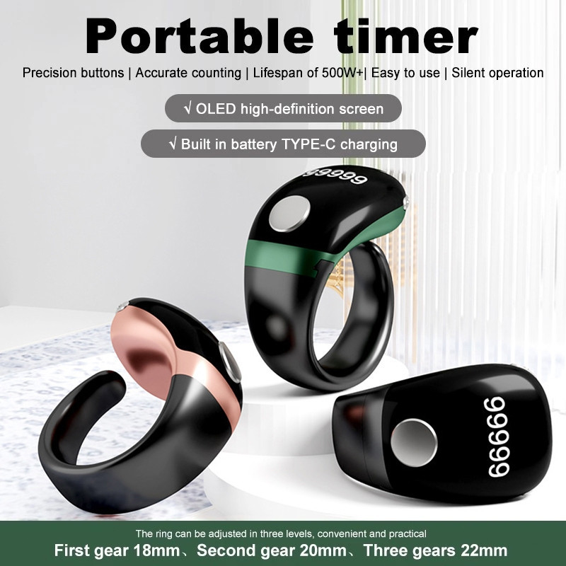 kassian Cincin Pintar Zikr Multifungsi LED Lite Cincin Muslim Tasbih Digital Bluetooth Cincin Getara