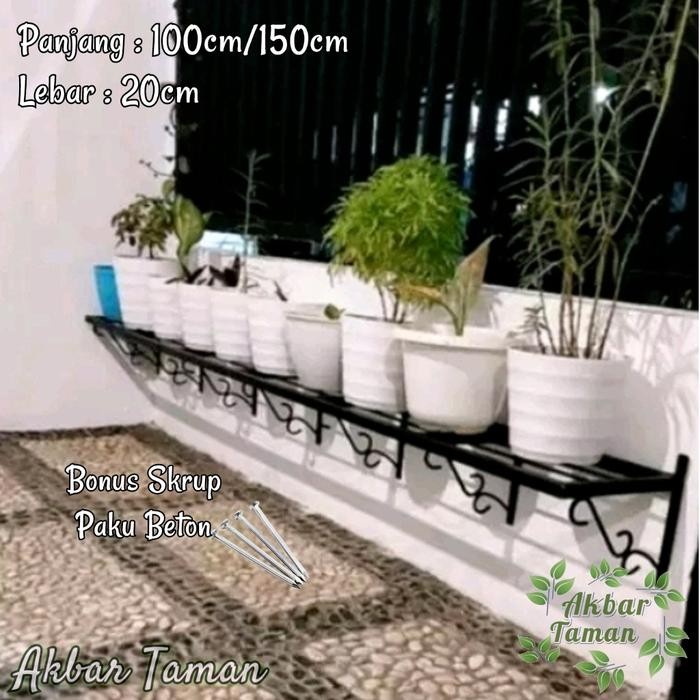 Rak Bunga Besi Tempel Dinding / Rak Besi Pot Tanaman Tempel Dinding - Hitam, Panjang 100cm