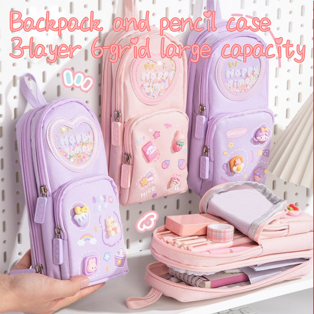 

Kapasitas Besar Kotak Pensil Kanvas 6 Ruang Pencil Case Anak Sekolah 3D Model Korea Tempat Pensil Kotak Hiasan Glitter Karakter 3D Anak Perempuan Lucu Besar Tas Lucu