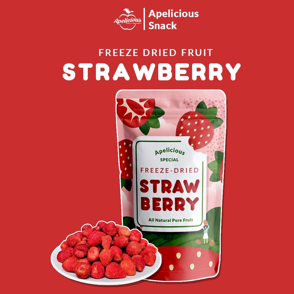 

Ready APELICIOUS Freeze Dried Strawberry / Keripik Buah Kering - cemilan, snack
